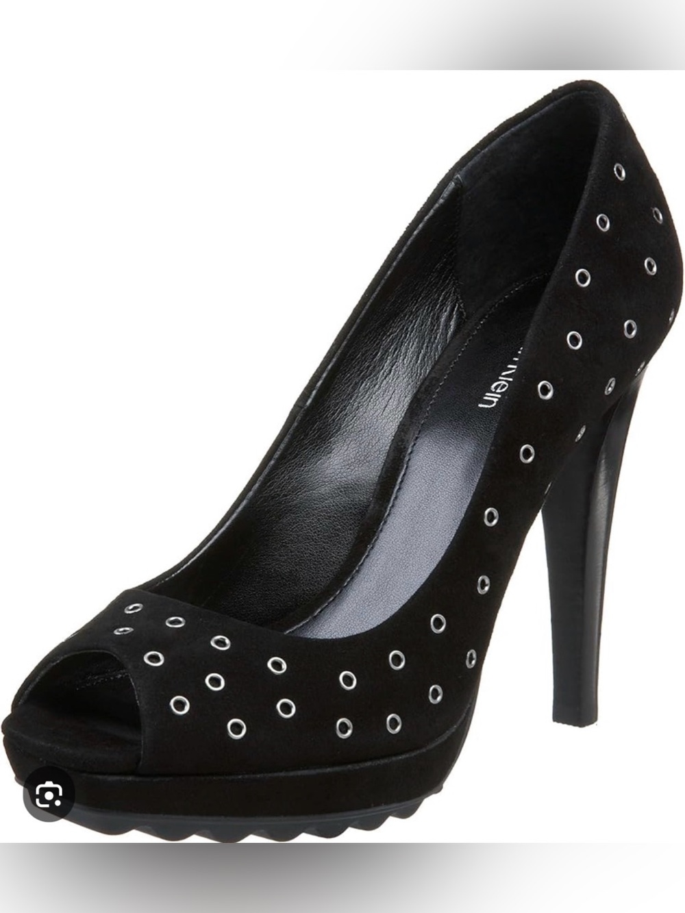 Calvin Klein Cassidy Black Suede Peep-Toe Heels Size 7.5 LN